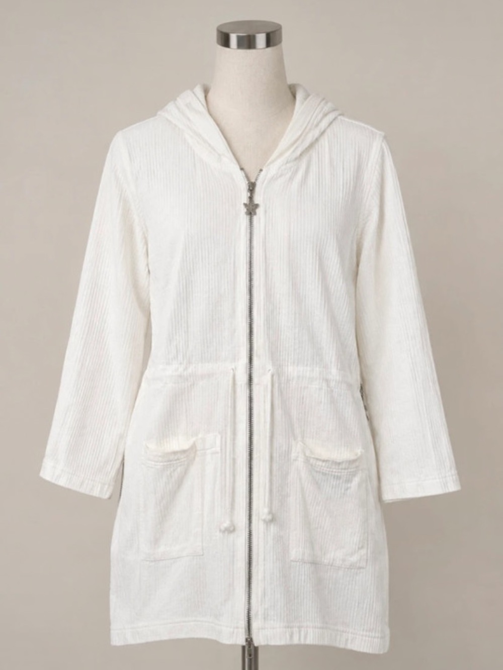 Women's Hooded Zip Front Cover-Up Sweater in White
